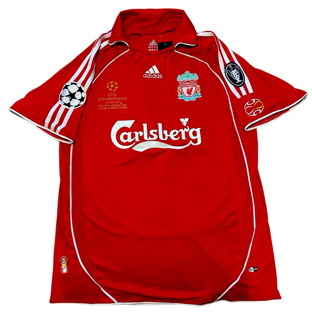 07/08 retro liverpool UCL final home kit. Steven Gerrard soccer football jersey.